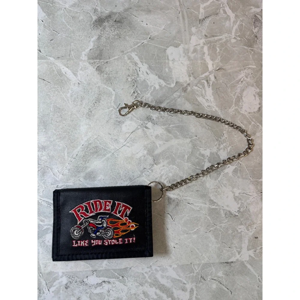 Ride It Like You Stole It Biker Wallet Black Nylon Trifold with Chain Motorcycle